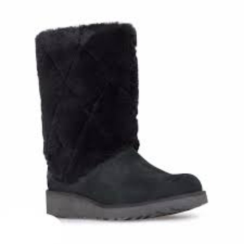 UGG Women's Black Ariella‎ Luxe Diamond 1015444 Suede Fur Ankle Winter Boot Sz 8